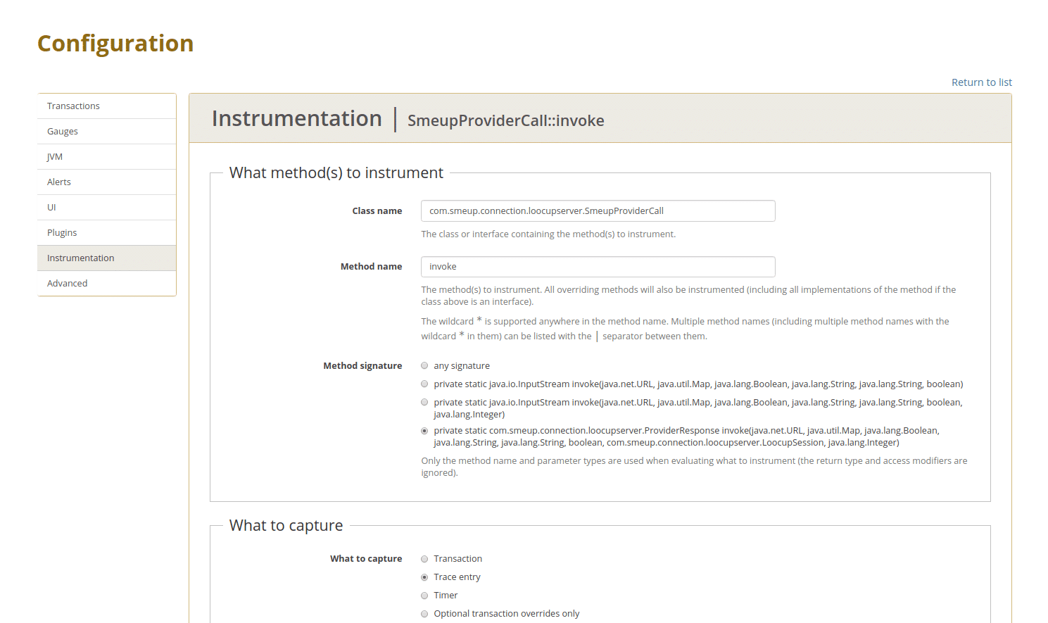 smeup pagina configurazioni instrumentation